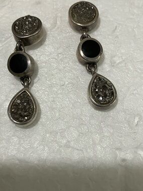 Sterling Silver Black Onyx and Druzy Drop Earrings